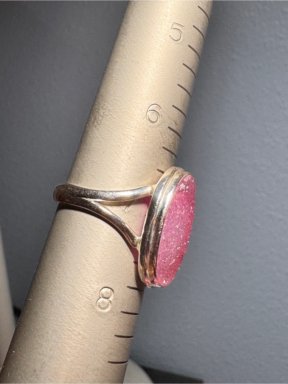 Pink Druzy Oval Ring - Women Jewelry - Picture 4 of 5